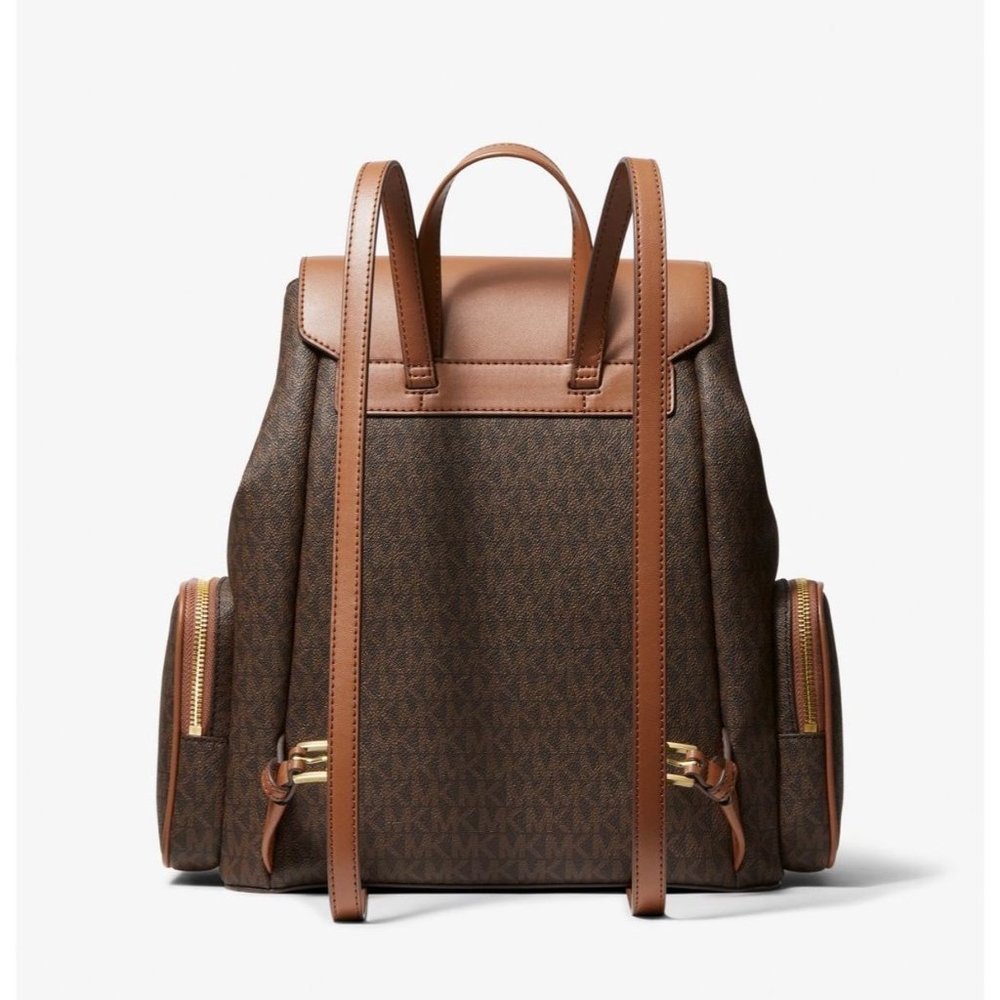 Michael Kors Backpack Jet Set MK Logo Large Chain Backpack Brown - Picture 10 of 11